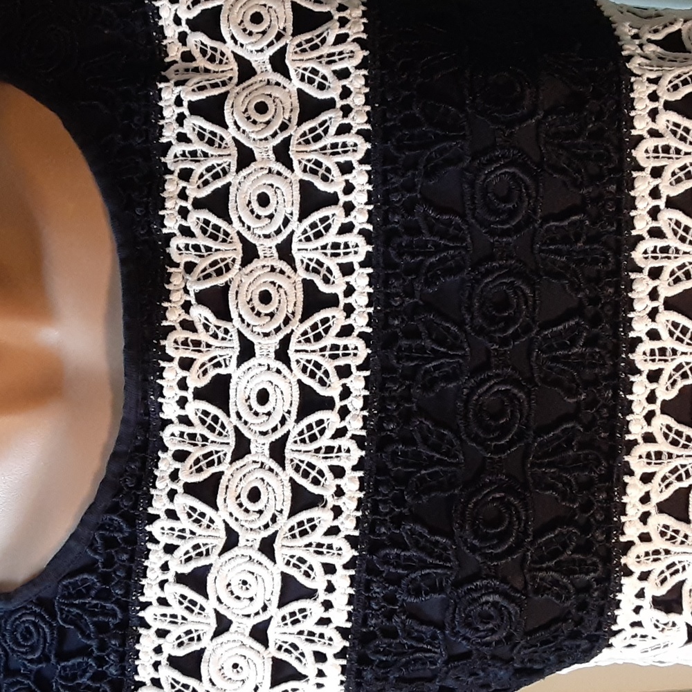 ANN TAYLOR  NAVY AND WHITE LACE TOP PETITE MEDIUM - Picture 3 of 9